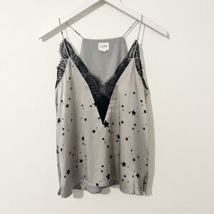 Cami NYC Star Print Gray Silk Lace Tank Top Size Small S